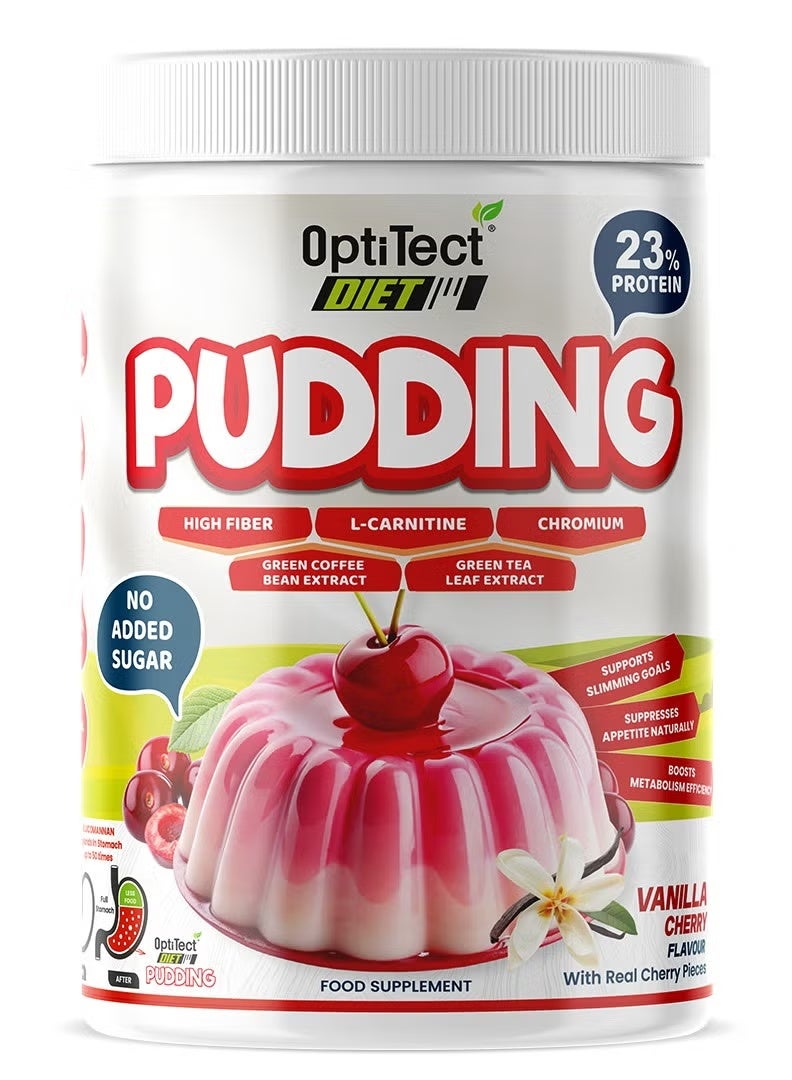 OptiTect Diet Pudding – Vanilla Cherry Flavor, 300g | High Protein, High Fiber, Sugar-Free Dessert - Image 1